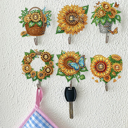 6Pcs Sunflower Diamond Painting Art Hooks Diamond Art Craft Wall Hooks for Wall