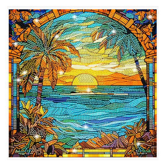 Stained Glass Seaside DIY Creative Mosaic Sticker Craft Diamond Painting Sticker