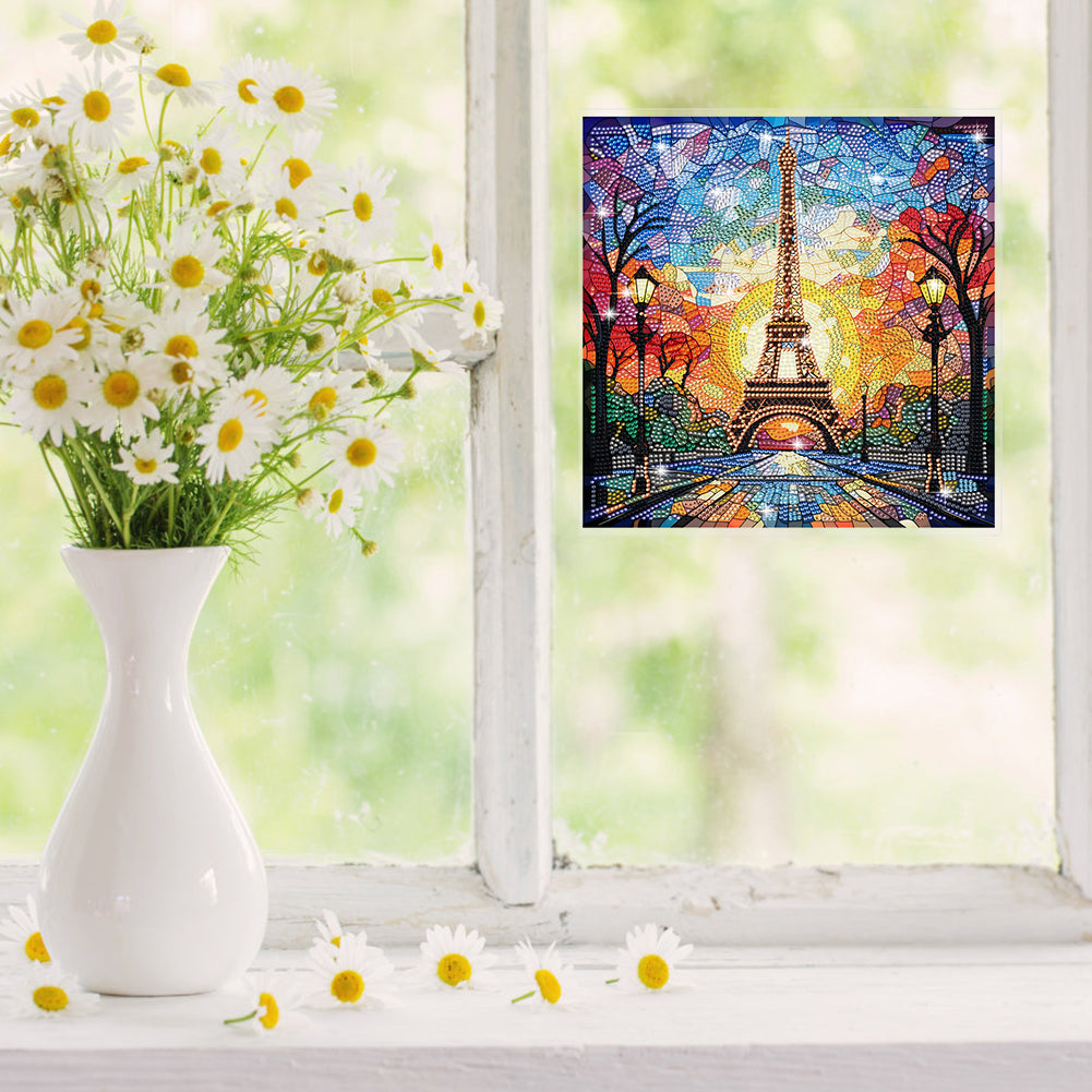 Stained Glass Eiffel Tower DIY Mosaic Sticker Craft Diamond Painting Sticker