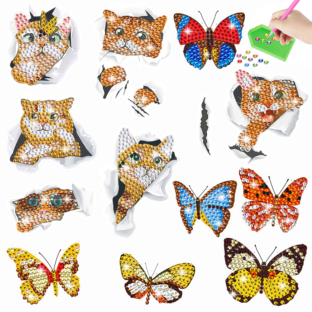 13Pcs Orange Cat Diamond Painting Sticker Crystal Diamond Sticker for Kids