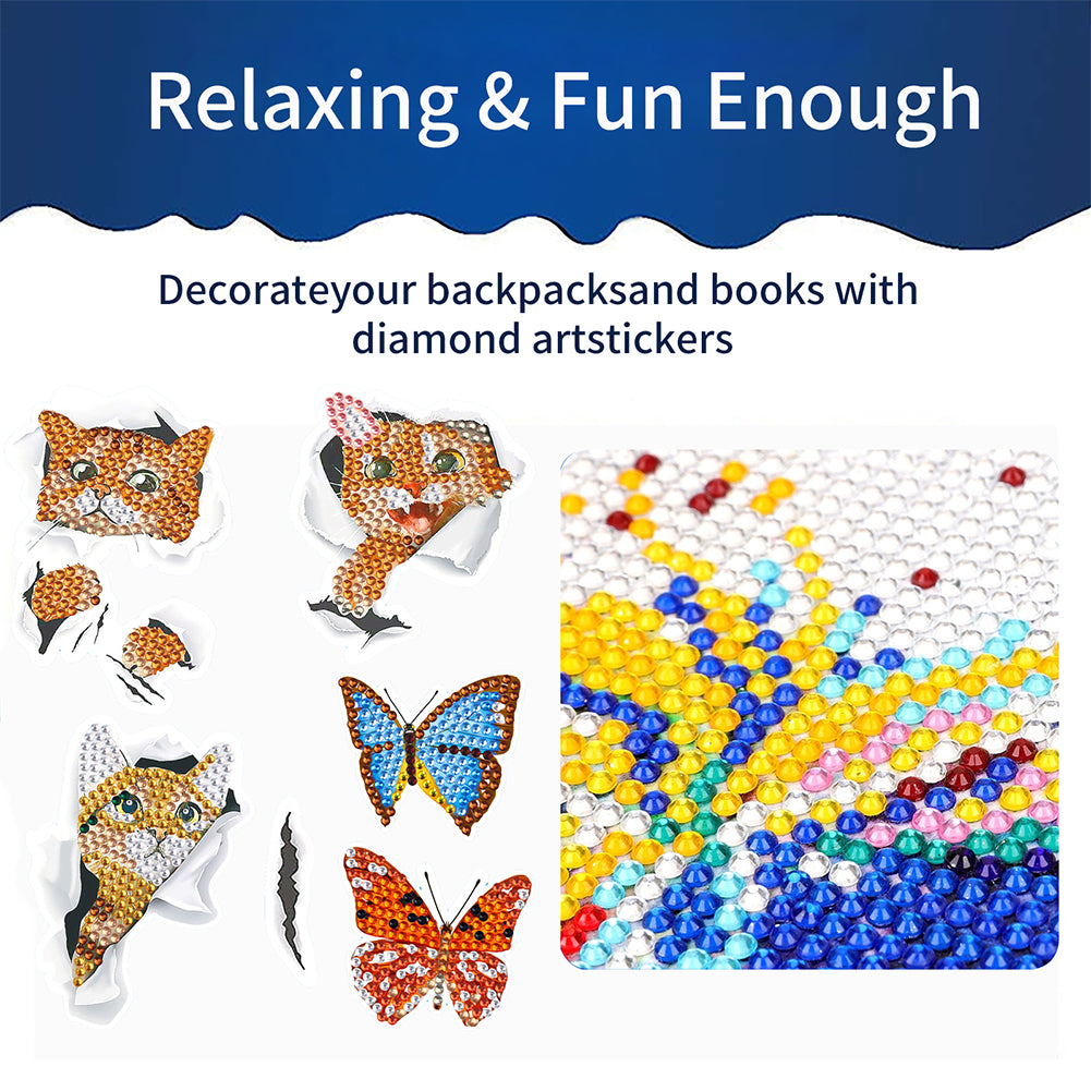 13Pcs Orange Cat Diamond Painting Sticker Crystal Diamond Sticker for Kids