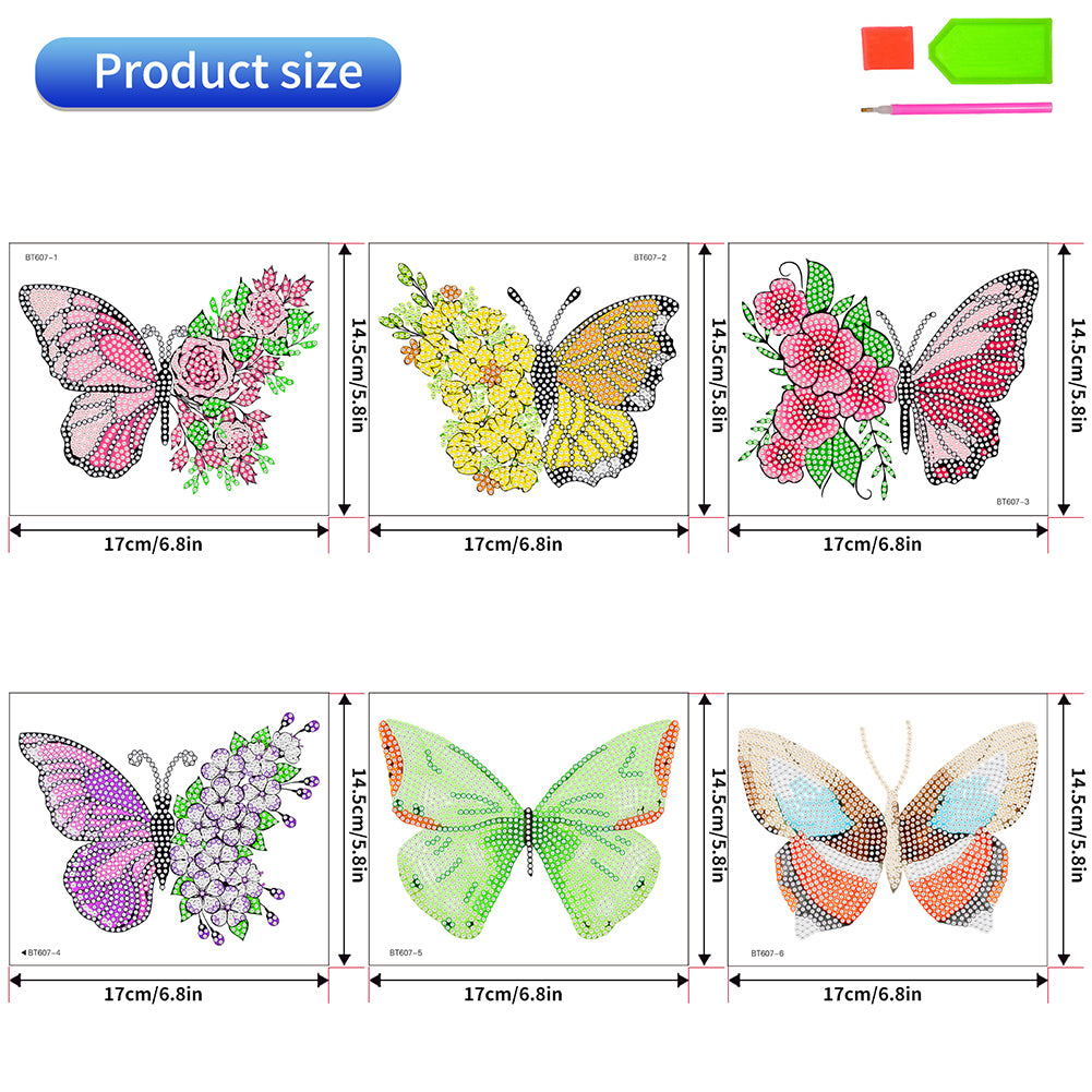 6Pcs Butterfly Diamond Painting Sticker Diamonds Mosaic Stickers (BT607)