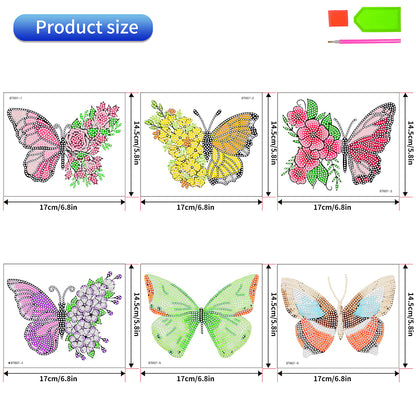 6Pcs Butterfly Diamond Painting Sticker Diamonds Mosaic Stickers (BT607)