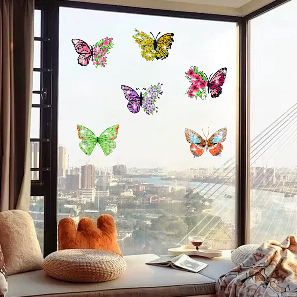 6Pcs Butterfly Diamond Painting Sticker Diamonds Mosaic Stickers (BT607)