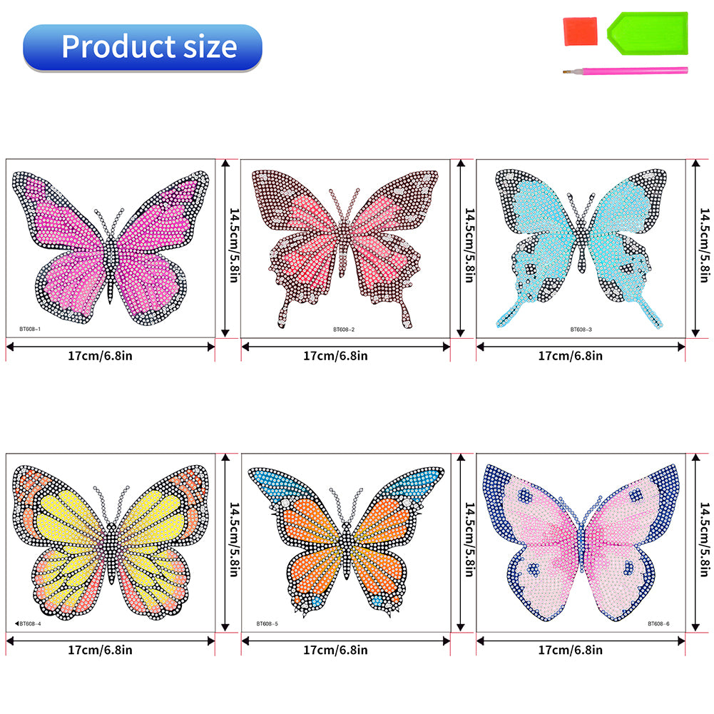 6Pcs Butterfly Diamond Painting Sticker Diamonds Mosaic Stickers (BT608)