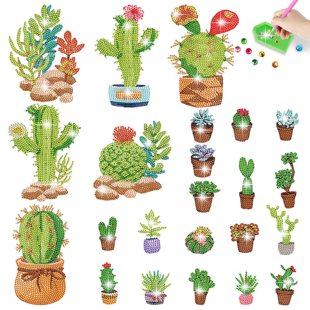 23pcs Potted Cactus Diamond Painting Window Sticker Crystal Diamond Sticker