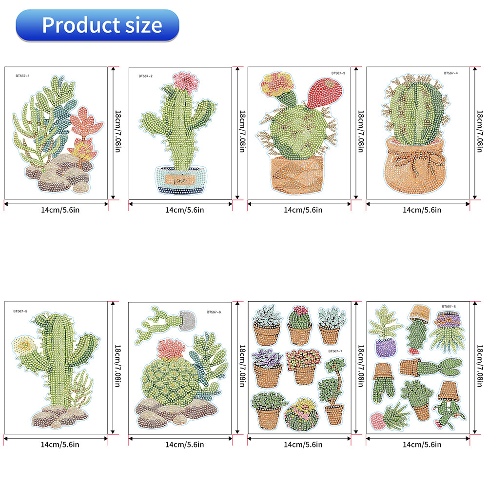 23pcs Potted Cactus Diamond Painting Window Sticker Crystal Diamond Sticker