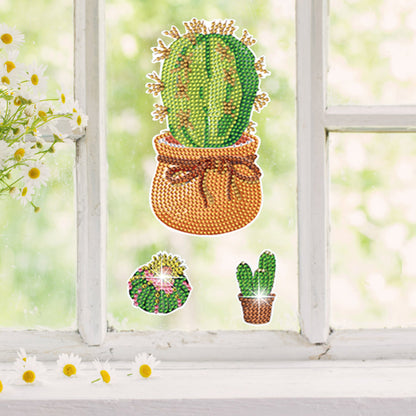 23pcs Potted Cactus Diamond Painting Window Sticker Crystal Diamond Sticker