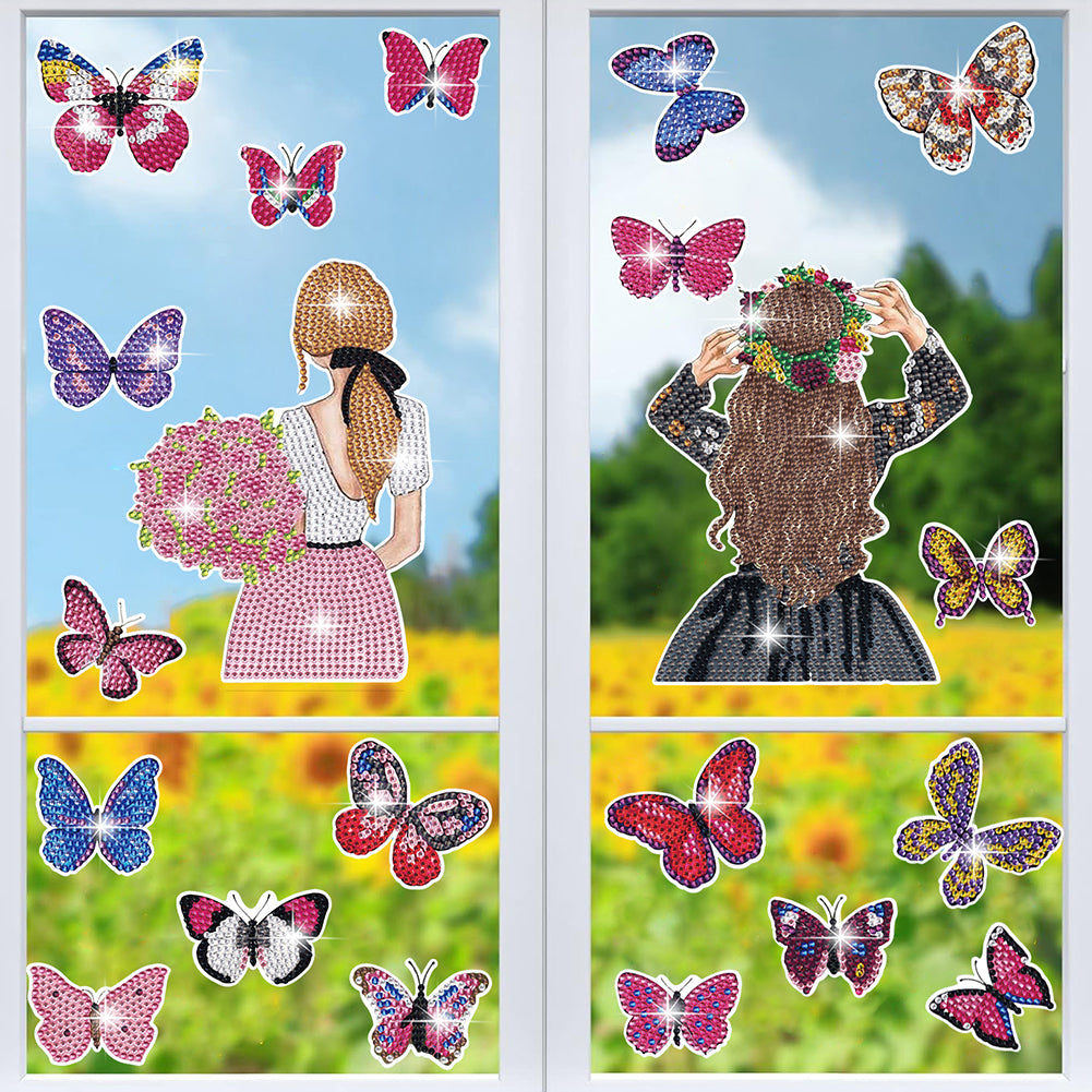 40pcs Butterfly Girl Diamond Painting Window Sticker Crystal Diamond Sticker