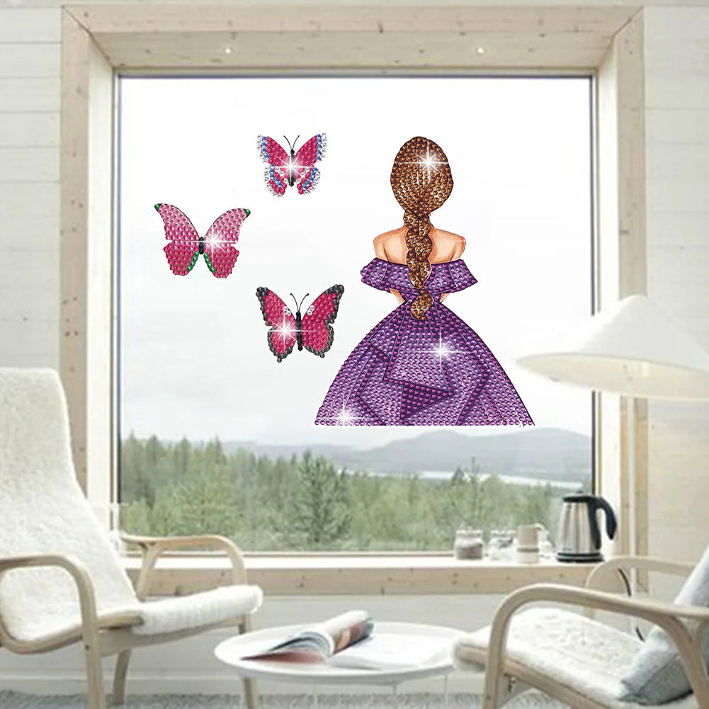 40pcs Butterfly Girl Diamond Painting Window Sticker Crystal Diamond Sticker