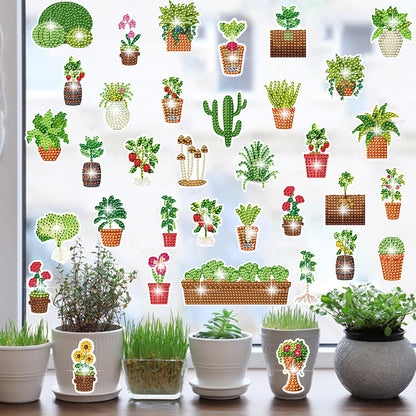 35Pcs Succulent Plant Diamond Painting Window Sticker Glass Window Clings