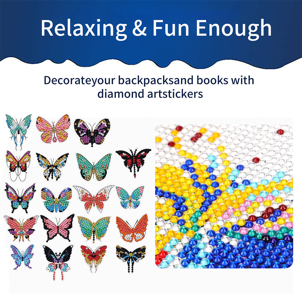 19Pcs Butterfly Diamond Painting Sticker Rhinestone Stickers Colorful Butterfly