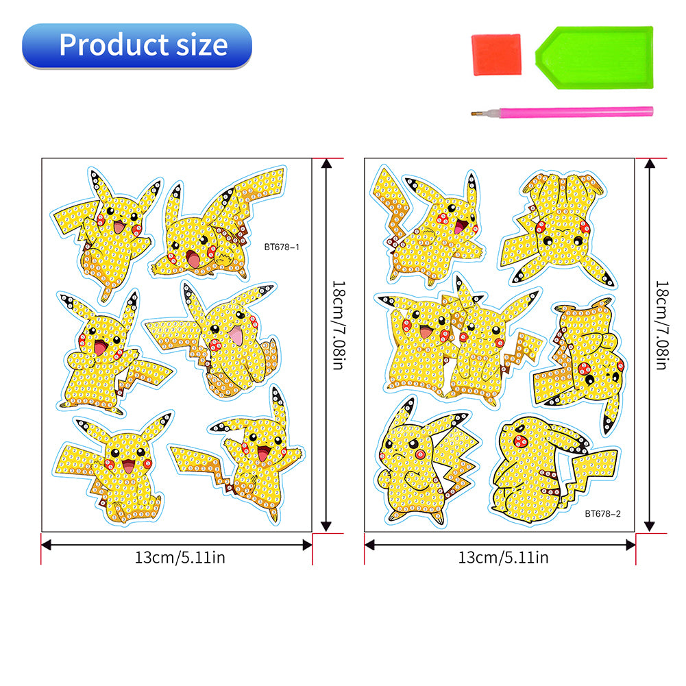 12Pcs Pikachu Diamond Painting Sticker Diamonds Mosaic Stickers for Boys Girls