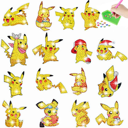 16Pcs Pikachu Diamond Painting Sticker Crystal Diamond Sticker for Boys Girls
