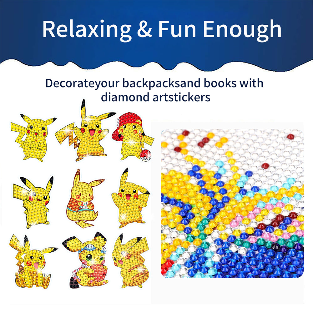 16Pcs Pikachu Diamond Painting Sticker Crystal Diamond Sticker for Boys Girls