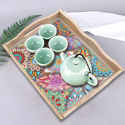 Wooden Mandala 5D DIY Diamond Painting Serving Tray with Handle for Home Decor