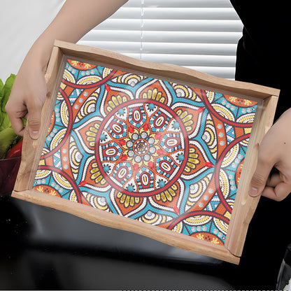 Wooden Mandala 5D DIY Diamond Painting Serving Tray with Handle for Home Decor