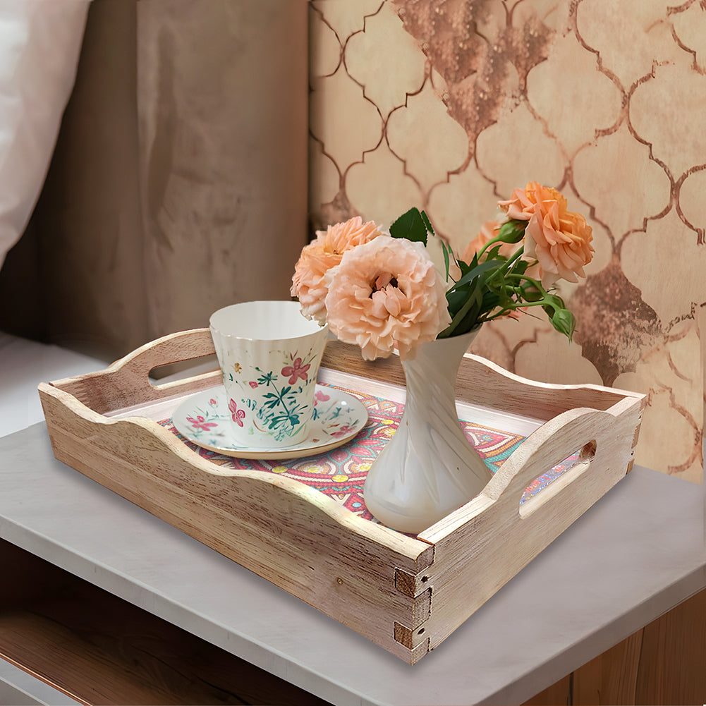 Wooden Mandala 5D DIY Diamond Painting Serving Tray with Handle for Home Decor