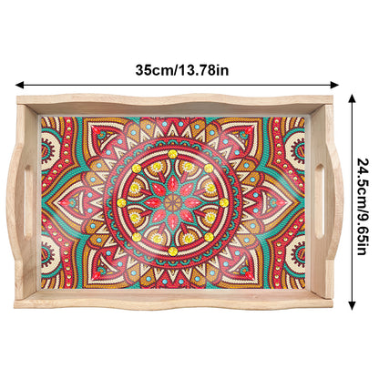 Wooden Mandala 5D DIY Diamond Painting Serving Tray with Handle for Home Decor