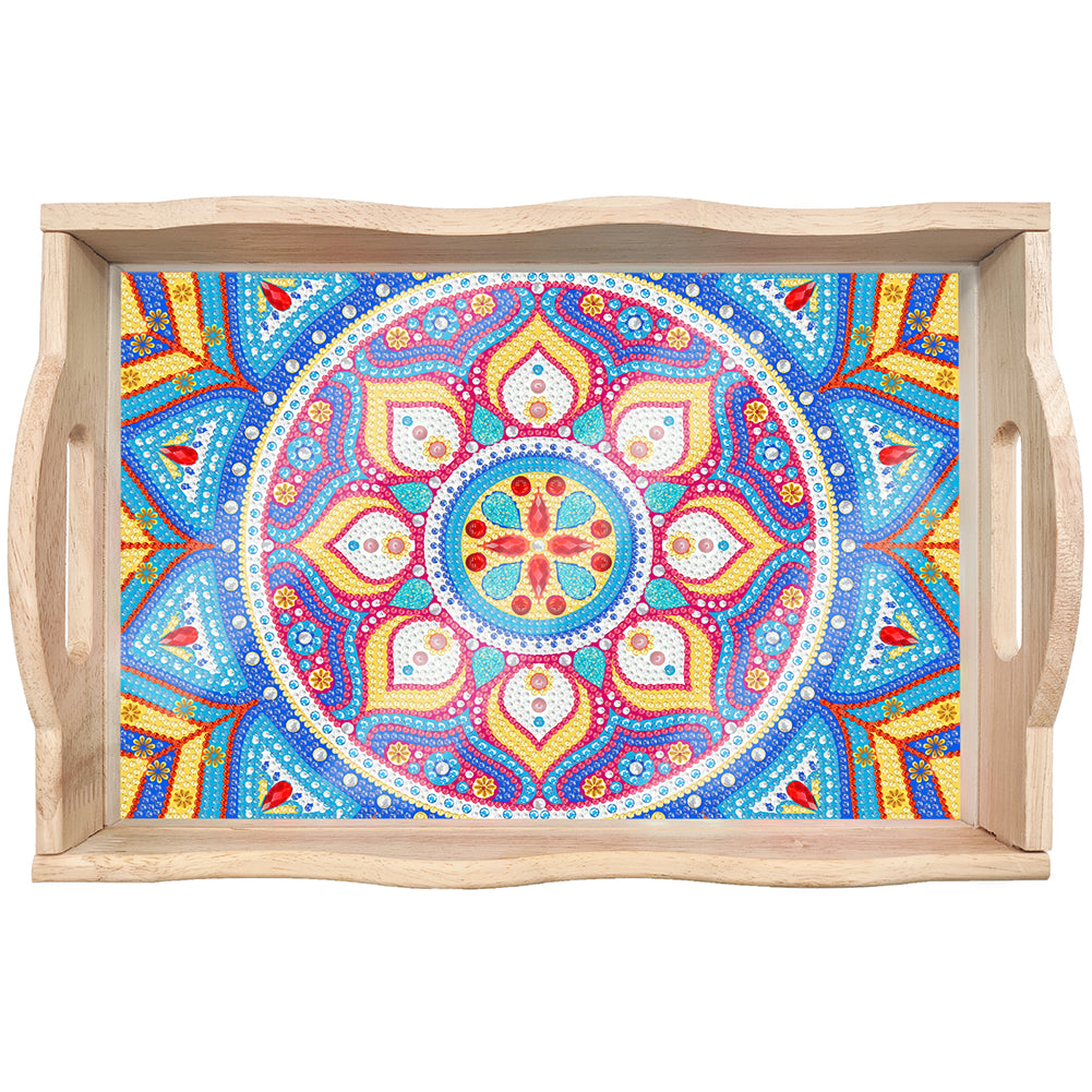 Wooden Mandala 5D DIY Diamond Painting Serving Tray with Handle for Home Decor