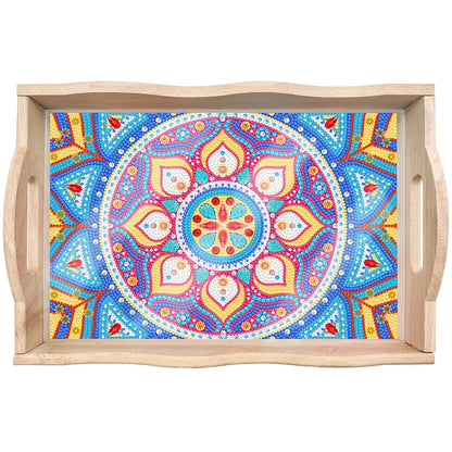 Wooden Mandala 5D DIY Diamond Painting Serving Tray with Handle for Home Decor
