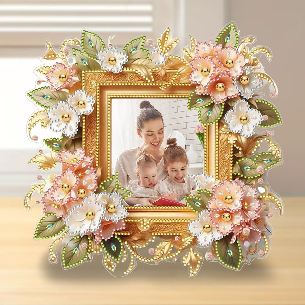 Special Shape Floral Diamond Painting Photo Frame Kits Bedroom Table Decor