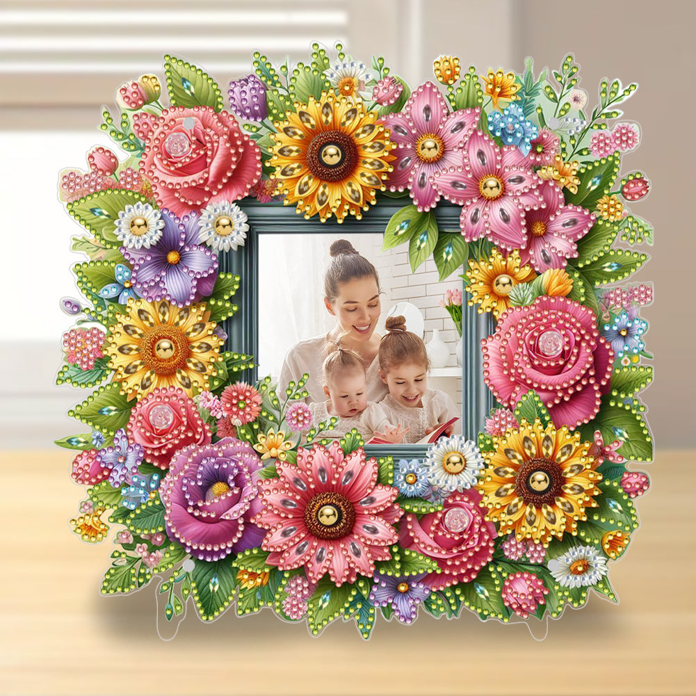 Special Shape Floral Diamond Painting Photo Frame Kits Bedroom Table Decor