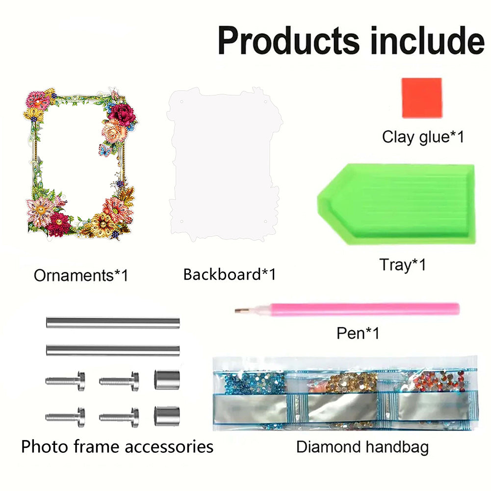 Special Shape Floral Diamond Painting Photo Frame Kits Bedroom Table Decor