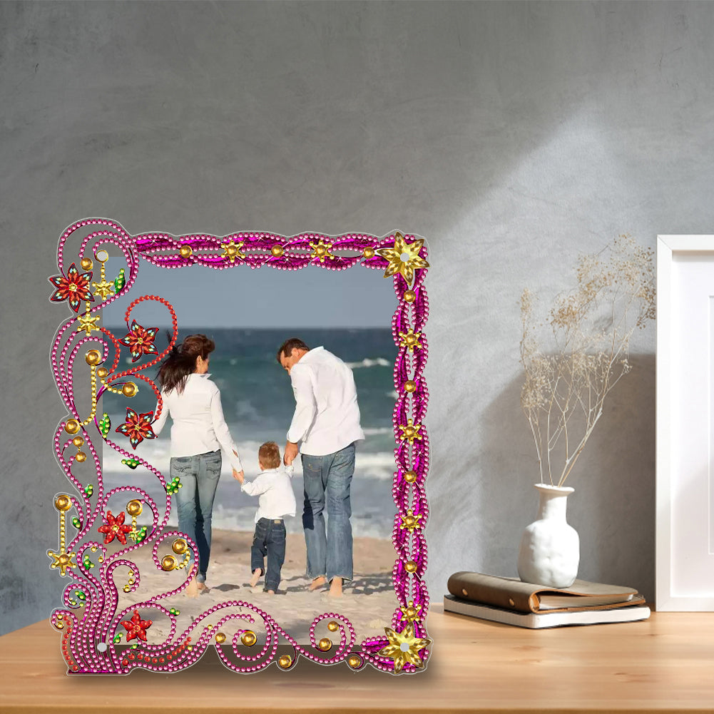 Special Shape Floral Diamond Painting Photo Frame Kits Bedroom Table Decor