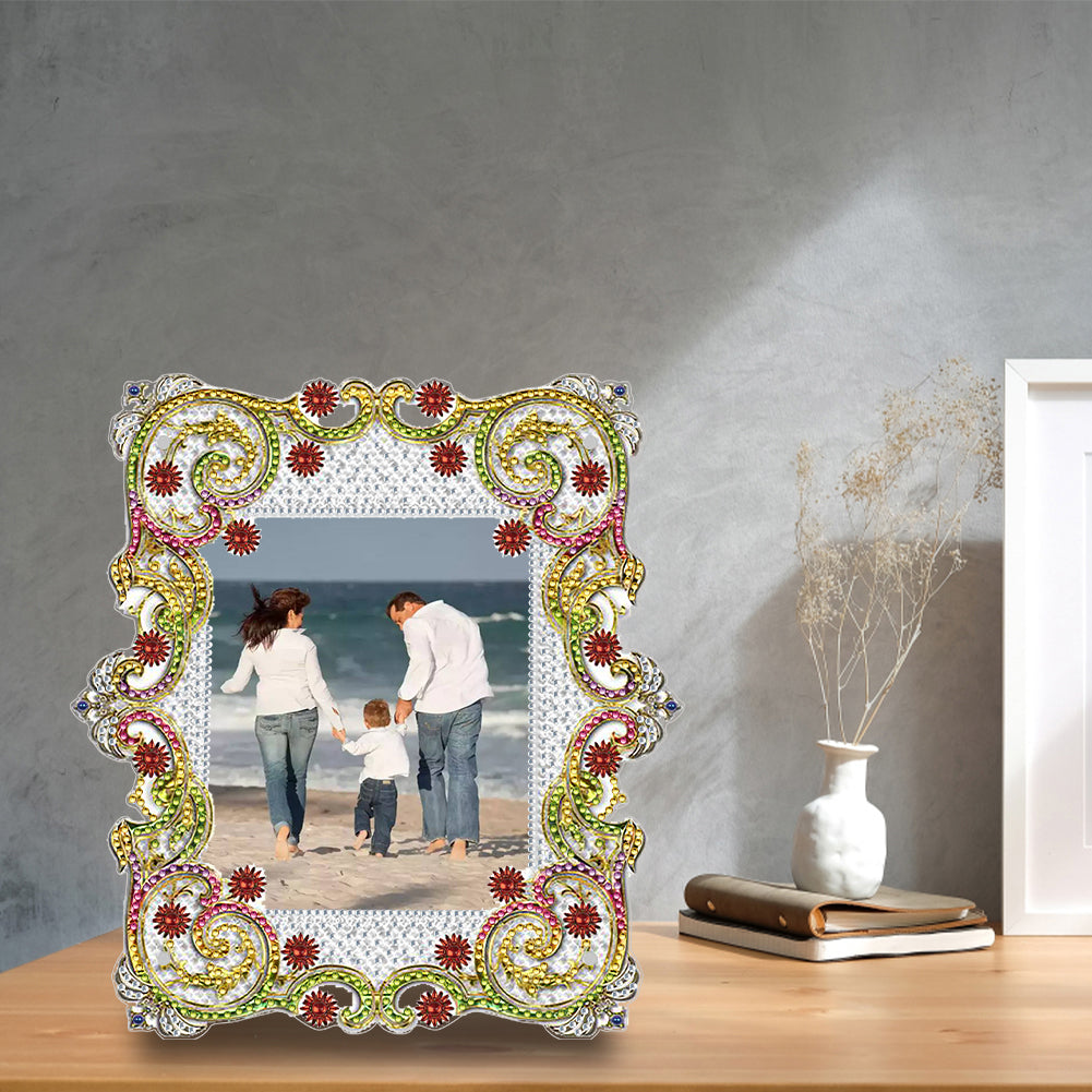 Special Shape Floral Diamond Painting Photo Frame Kits Bedroom Table Decor