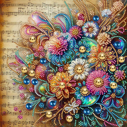 Blooming Flowers On Sheet Music - Special Shaped Drill Diamond Painting 30*30CM