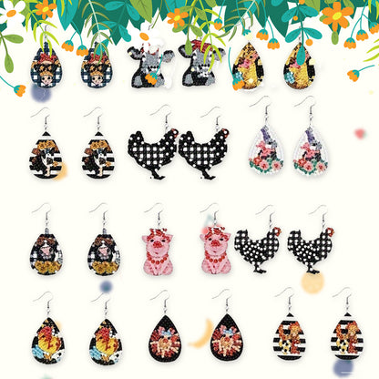 12 Pairs Double Sided Animal Diamond Painting Earrings Mosaic Drill Earring Kits