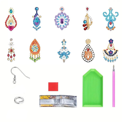 10 Pairs Double Sided Retro Pattern Holiday Diamond Art Earrings for Women Girls