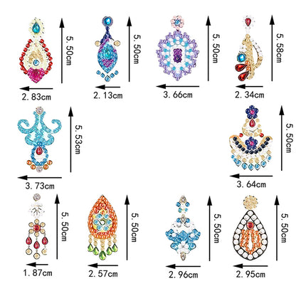 10 Pairs Double Sided Retro Pattern Holiday Diamond Art Earrings for Women Girls