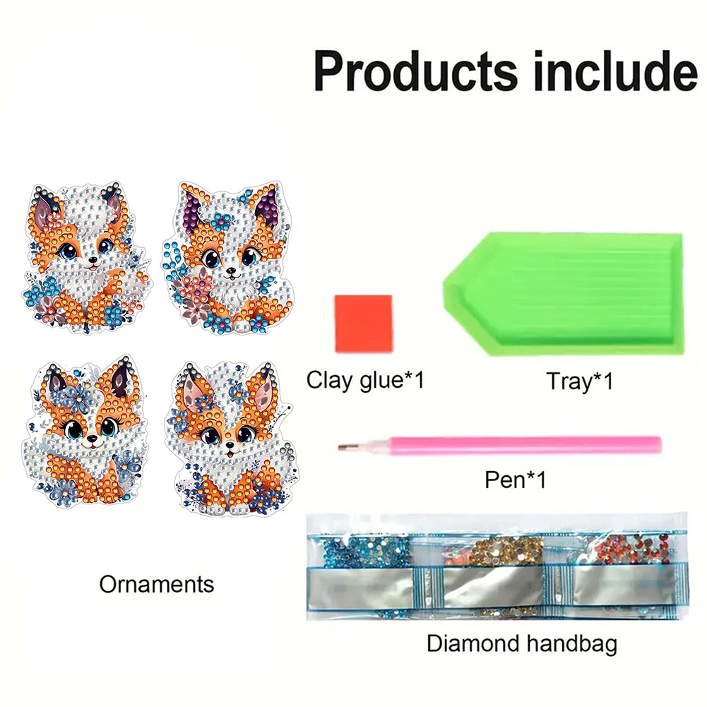 4Pcs Special Shape Cute Fox Diamond Painting Fridge Magnet Fridge Stickers