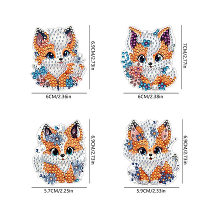 4Pcs Special Shape Cute Fox Diamond Painting Fridge Magnet Fridge Stickers