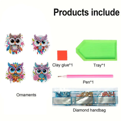 4Pcs Special Shape Acrylic Owl Diamond Painting Fridge Magnet Fridge Stickers