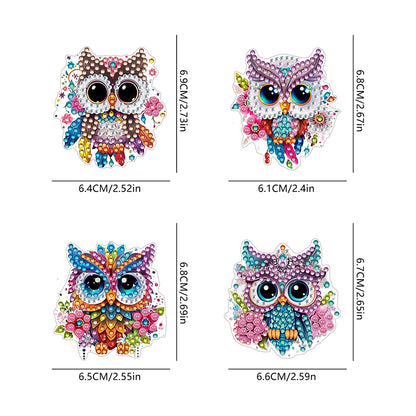 4Pcs Special Shape Acrylic Owl Diamond Painting Fridge Magnet Fridge Stickers