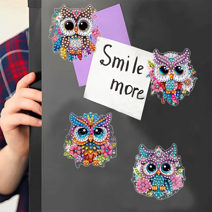 4Pcs Special Shape Acrylic Owl Diamond Painting Fridge Magnet Fridge Stickers