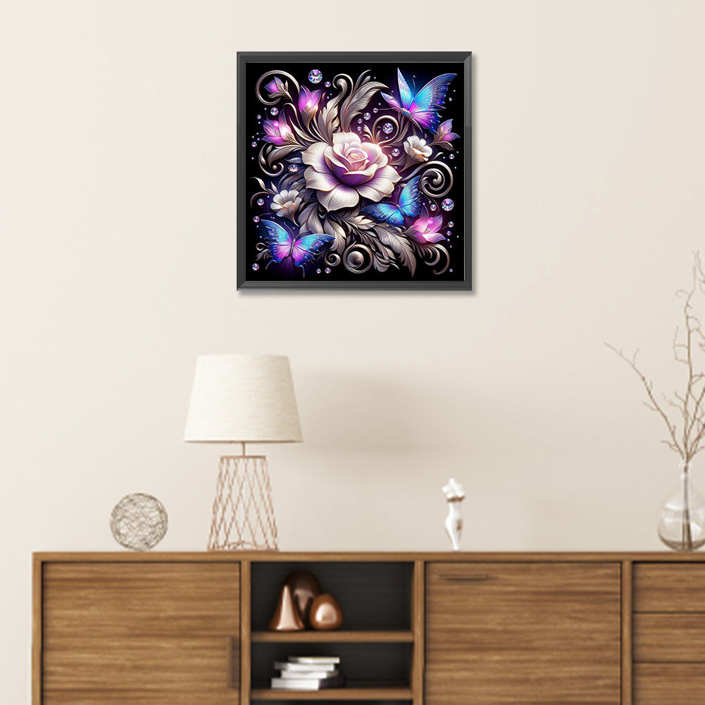 Night Rose Butterfly - Special Shaped Drill Diamond Painting 30*30CM