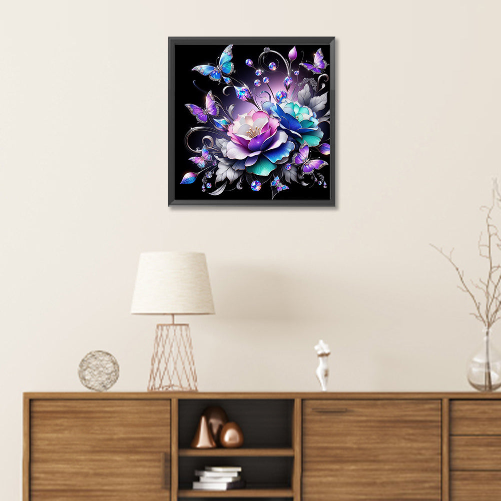 Night Rose Butterfly - Special Shaped Drill Diamond Painting 30*30CM