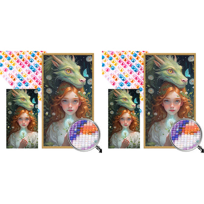 Dragon And Red-Haired Girl - Full AB Round Drill Diamond Painting 40*75CM