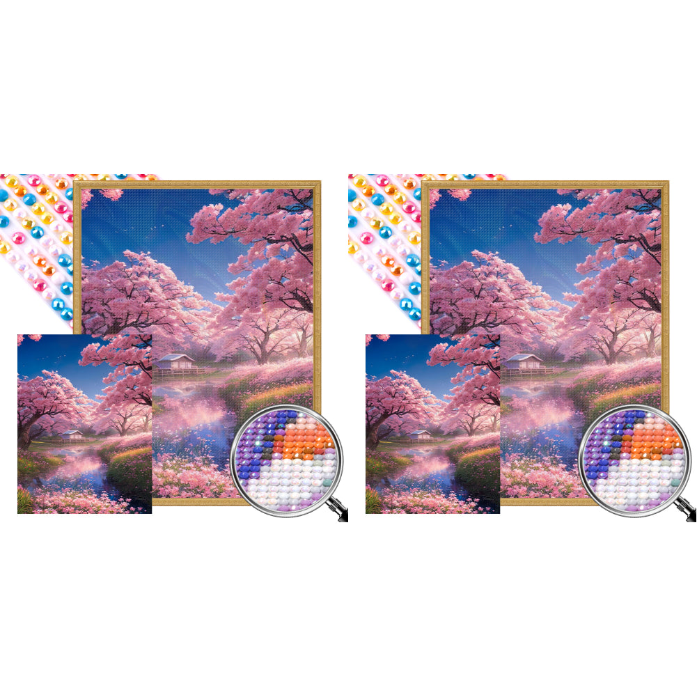 Pink Cherry Blossom Garden - Full Square Drill Diamond Painting 45*60CM