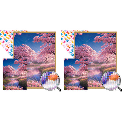 Pink Cherry Blossom Garden - Full Square Drill Diamond Painting 45*60CM