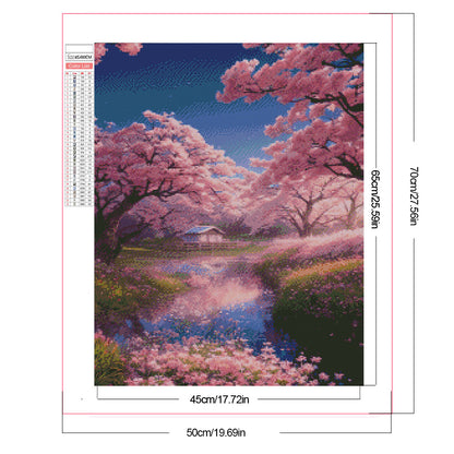 Pink Cherry Blossom Garden - Full Square Drill Diamond Painting 45*60CM