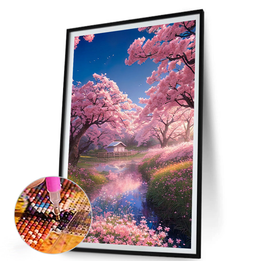 Pink Cherry Blossom Garden - Full Square Drill Diamond Painting 45*60CM