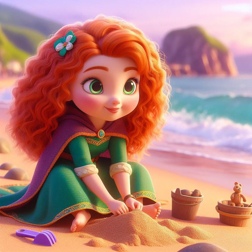 Princess Merida On The Beach - Full Round Drill Diamond Painting 40*40CM