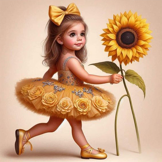 Ballet Girl With Flowers - Full Round Drill Diamond Painting 30*30CM