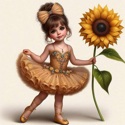 Ballet Girl With Flowers - Full Round Drill Diamond Painting 30*30CM