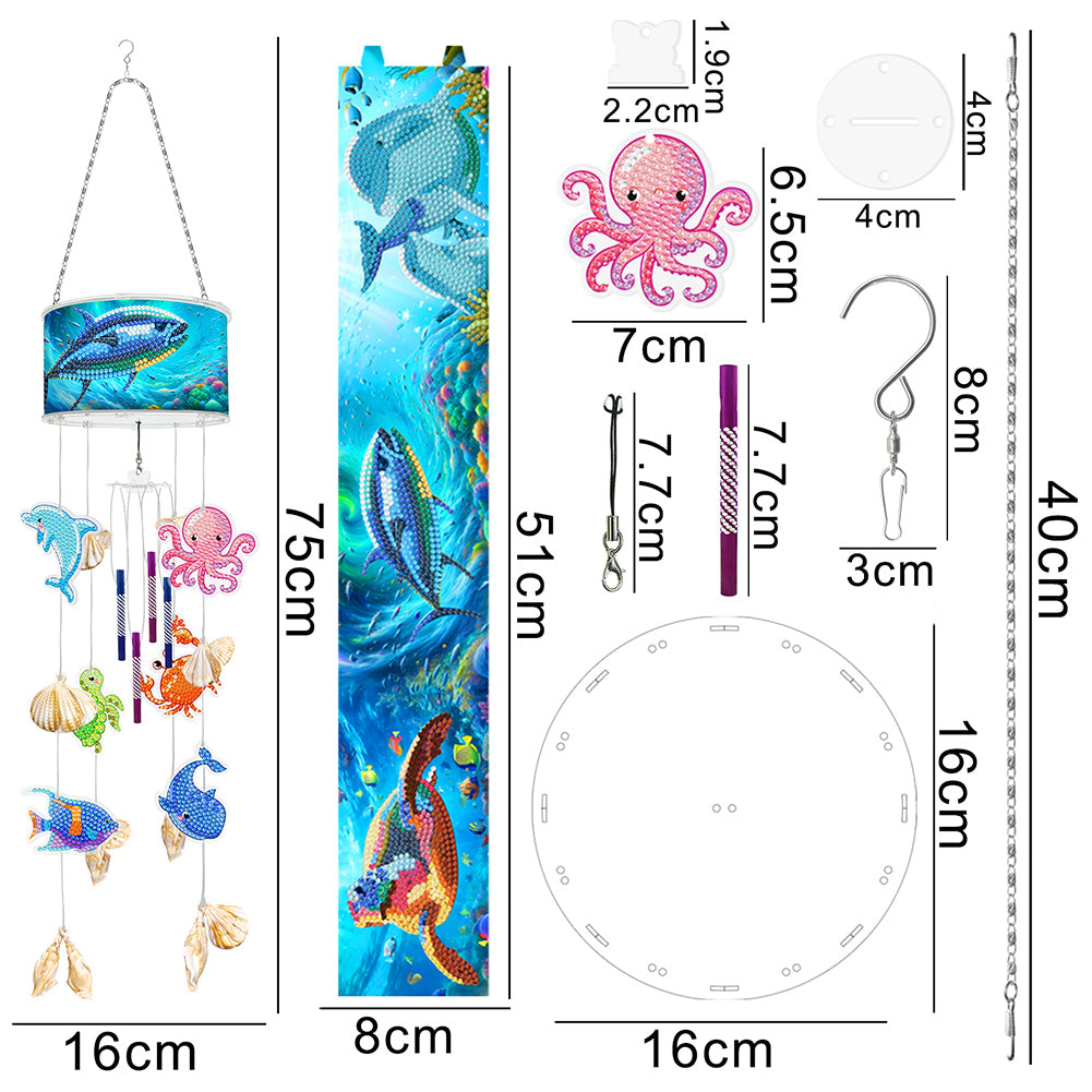 Marine Life Diamond Painting Wind Chime DIY Rhinestones Wind Chime Kit